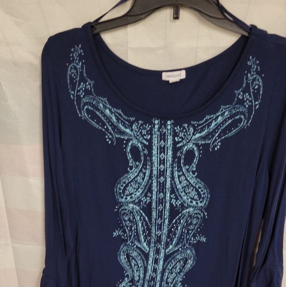 Westport Lg Ruffled Hem Rhinestone & Print Bodice